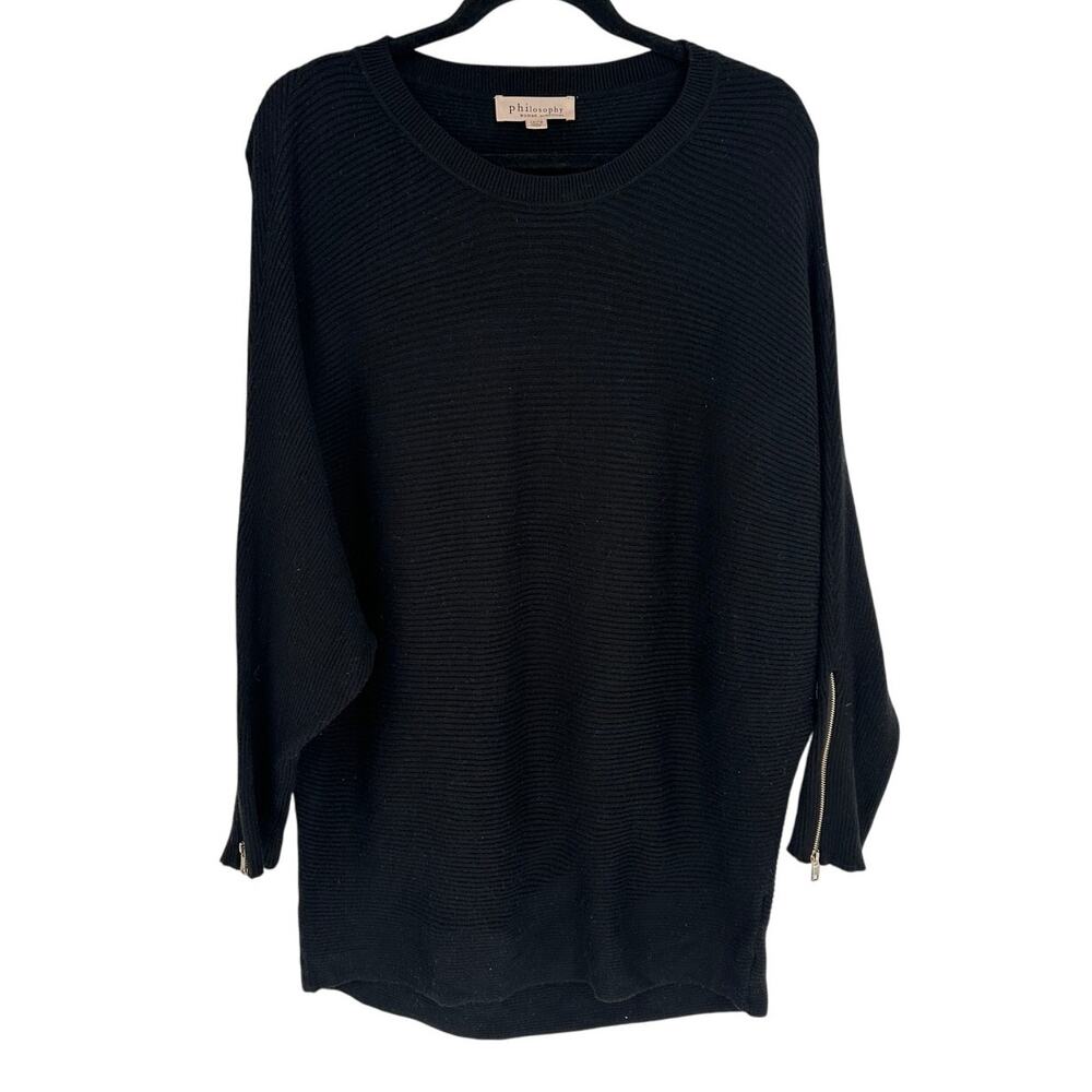 Philosophy Black Long Sleeve Sweater Zipper Accents Winter Casual Stretch 1X